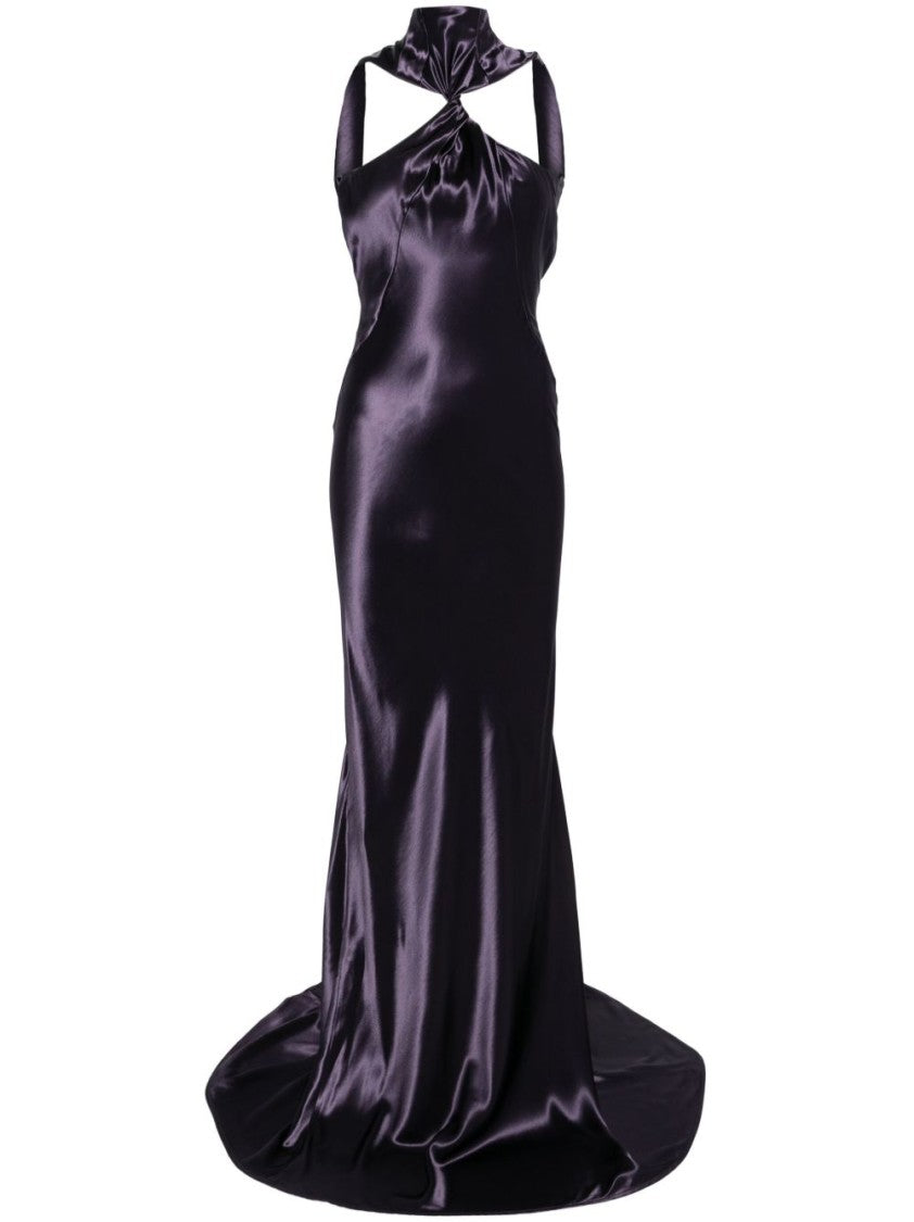 The Attico Twisted Neckline Long Satin Dress