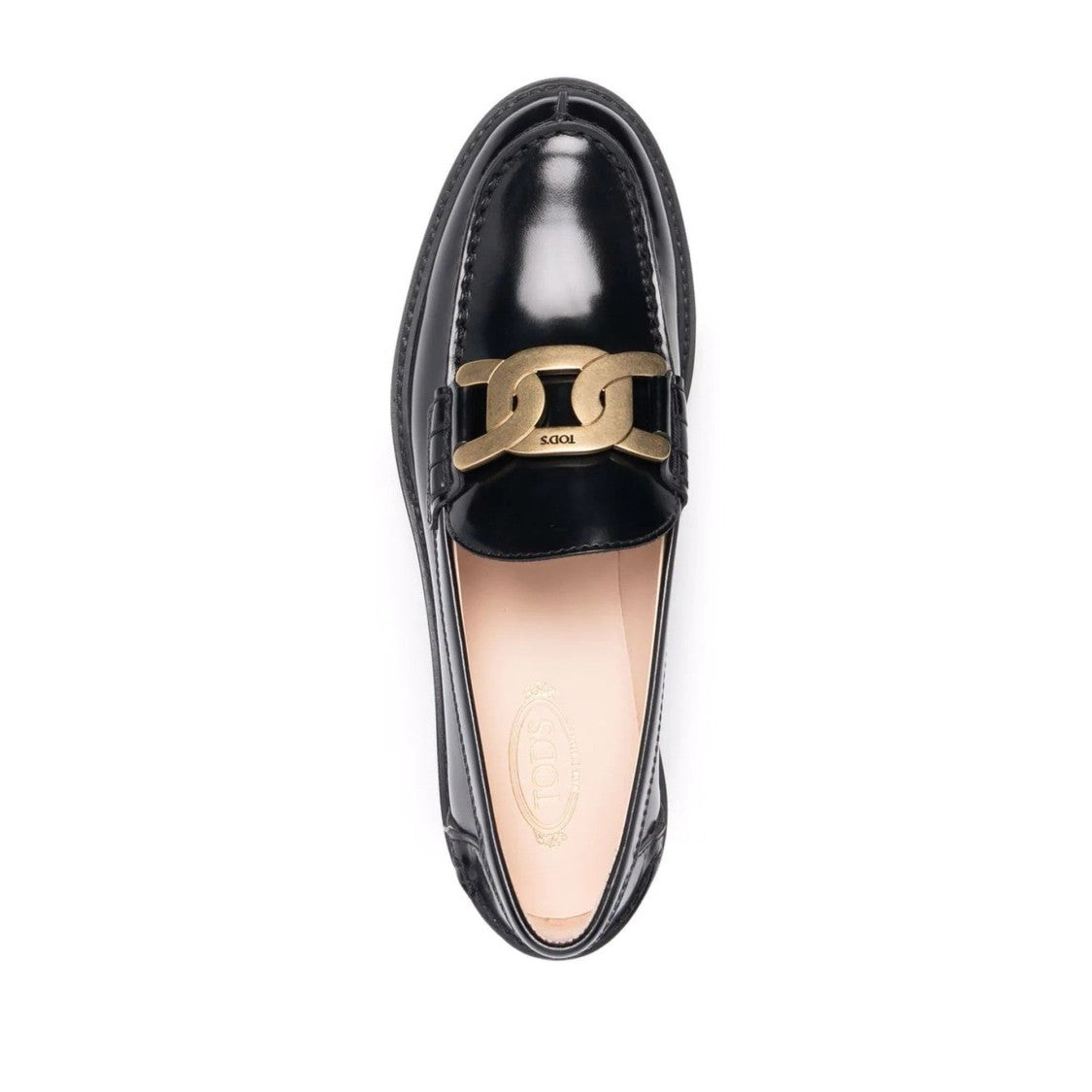 Tod's Gomma Basso 59C Black Gold-Tone Chain Leather Loafers