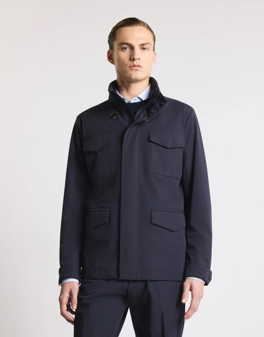 Fay Navy Blue Field Stretch Utility Jacket