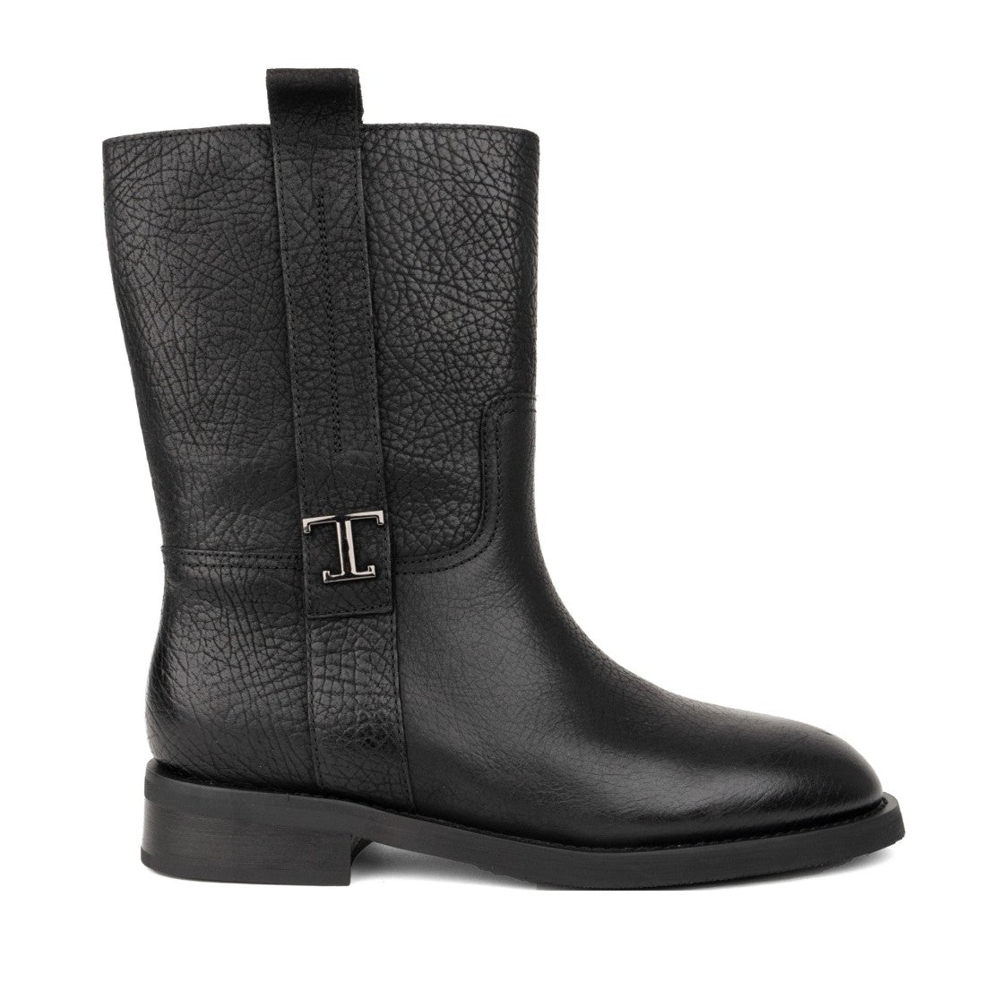 Sergio Moretti Black Smooth Leather Textured Shaft Metallic Detail Boots