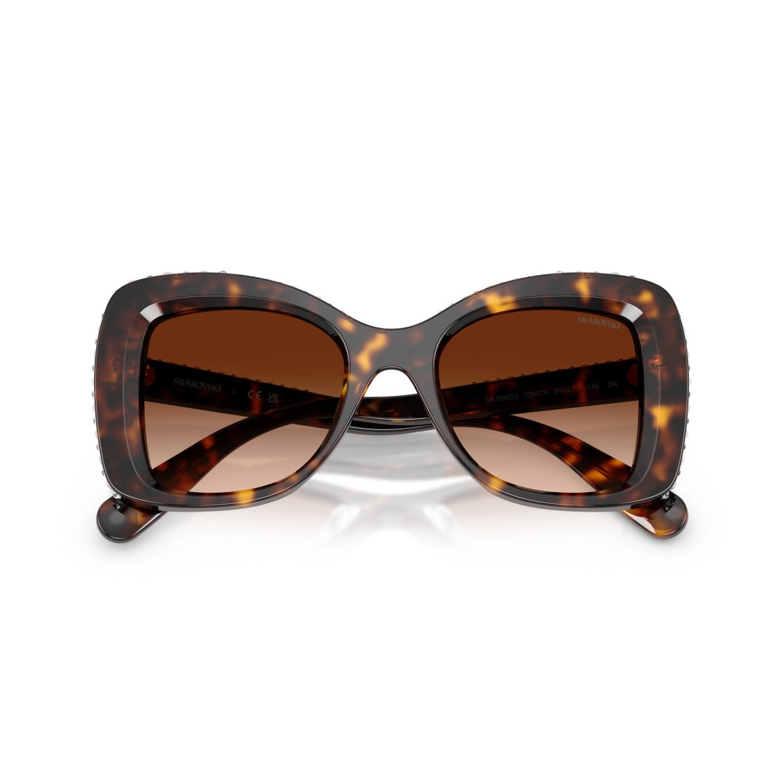 Swarovski 0Sk6062u Oversized Square Tortoiseshell Sunglasses With Crystal Accents