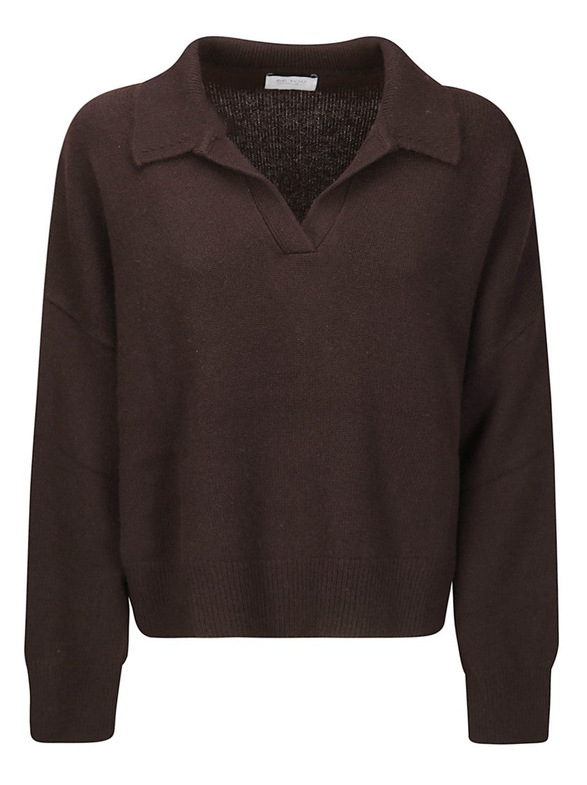 Be You Cashmere Polo Sweater With V-Neckline And Collar
