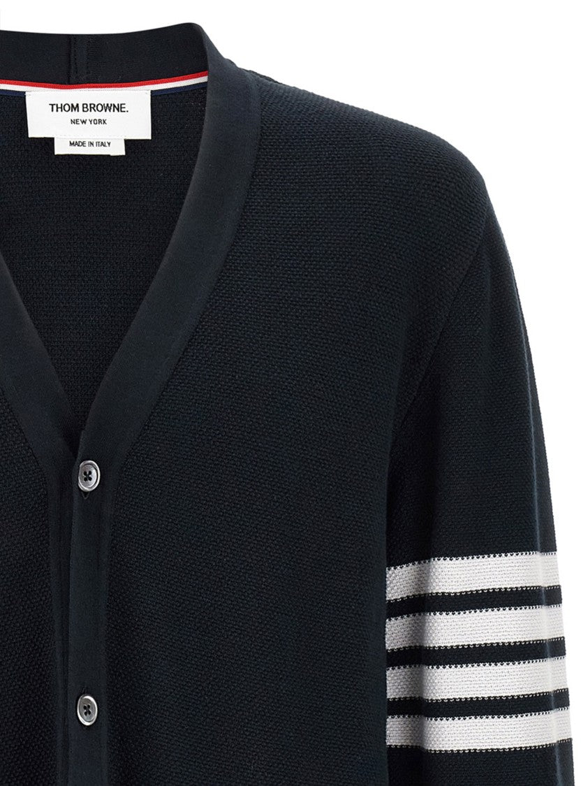 Thom Browne Honeycomb Cotton Cardigan With Asymmetrical Hem And 4Bar Detailing