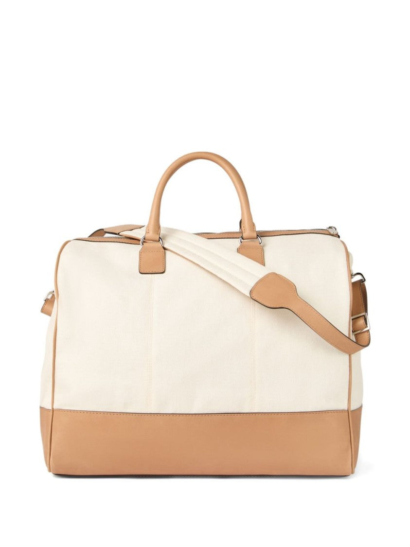 Brunello Cucinelli Rectangular Canvas Duffle Bag With Leather Accents