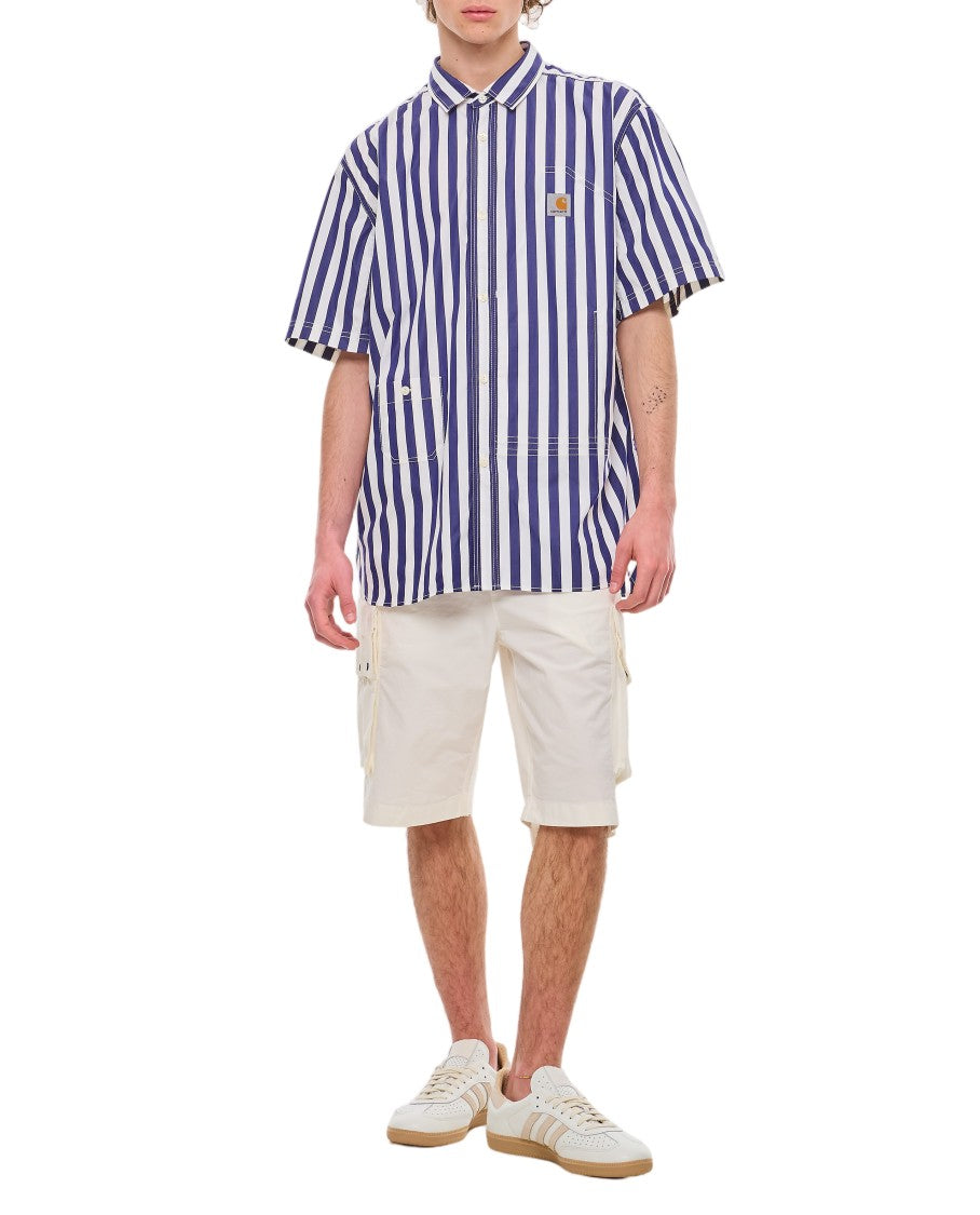 Junya Watanabe Short-Sleeved Striped Cotton Shirt With Logo Patch