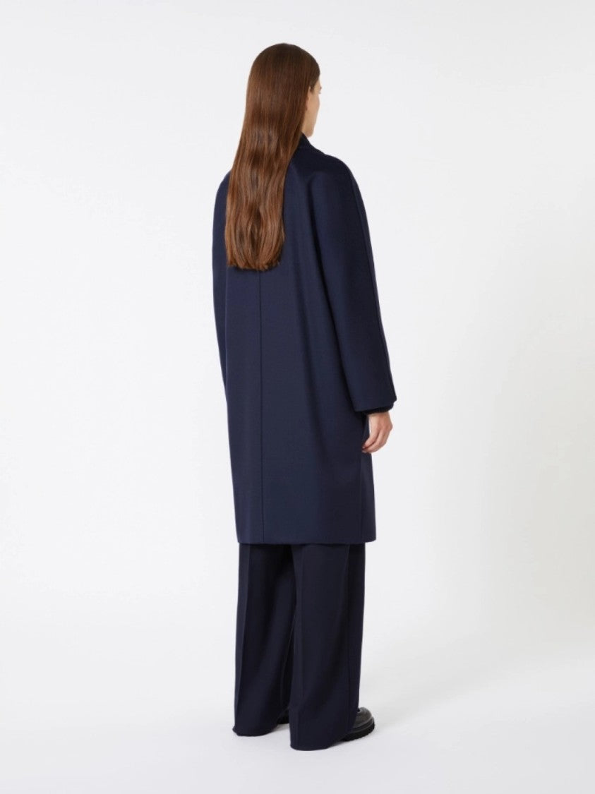 Max Mara Double-Breasted Navy Blue Virgin Wool Coat