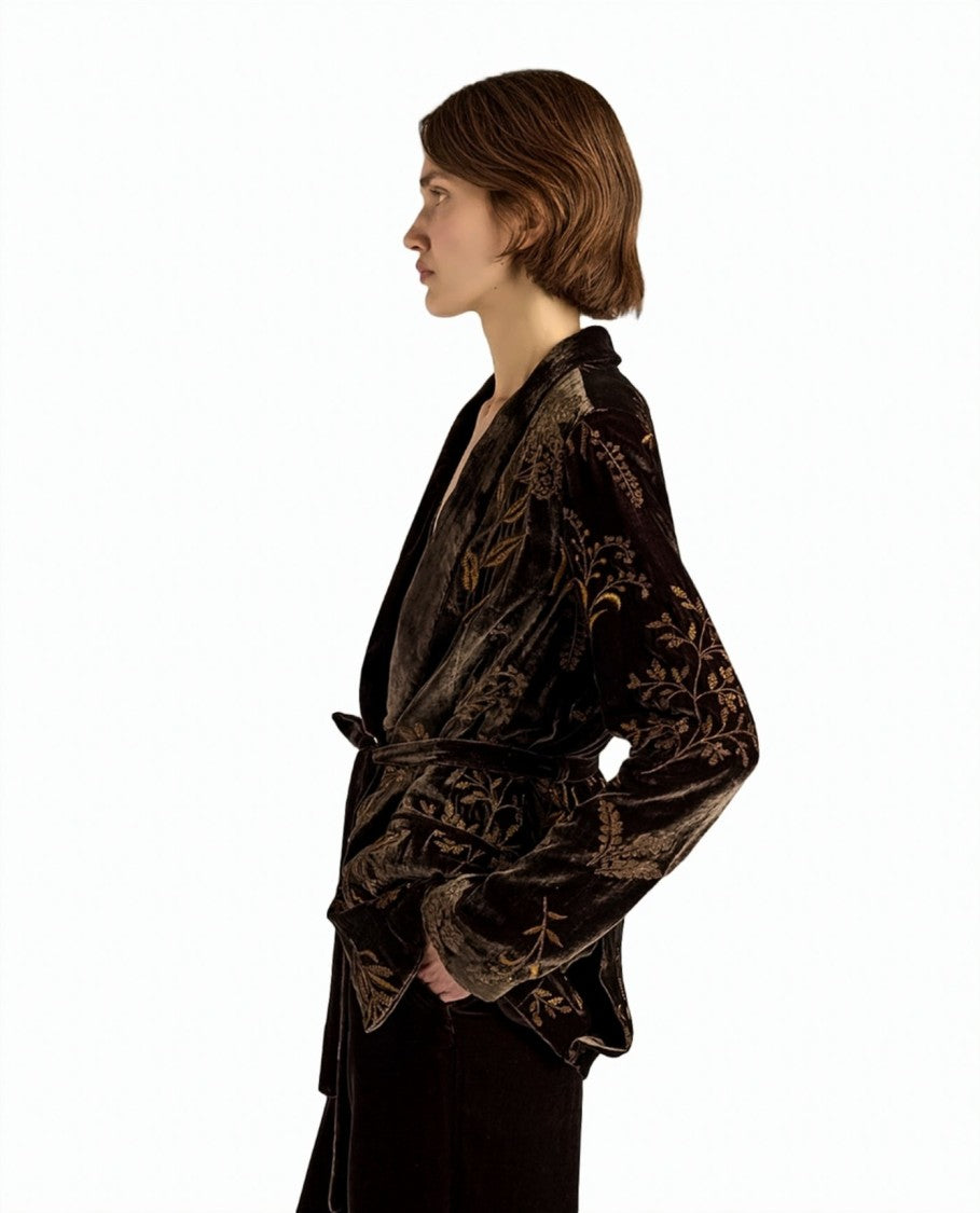Momonì Dahlia Embroidered Lurex Viscose-Silk Velvet Tuxedo Blazer