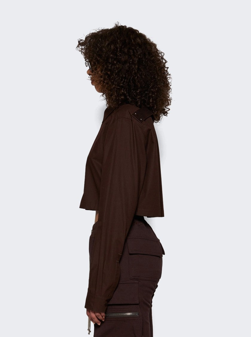 Rick Owens Woven Cropped Outershirt Mahogany