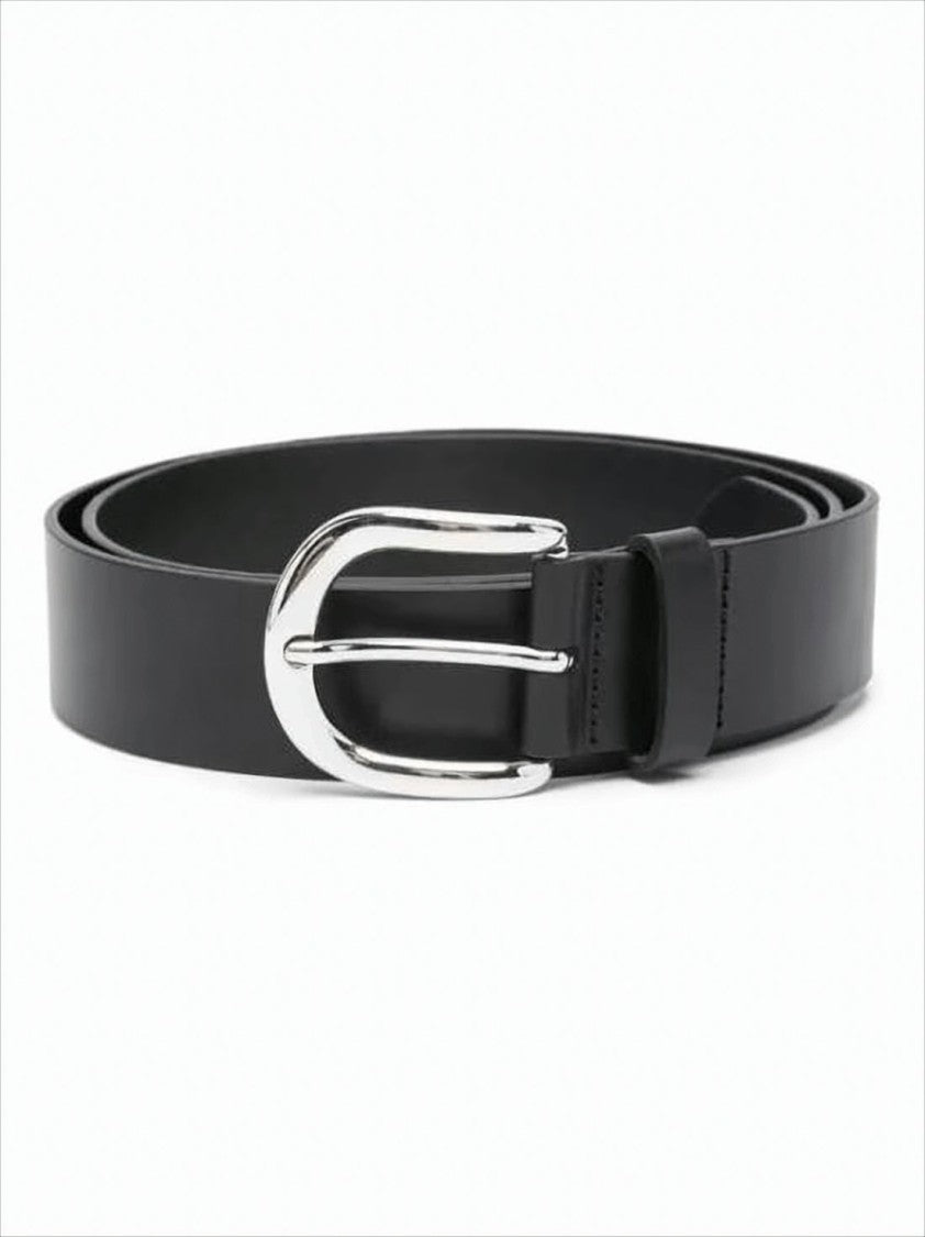 Isabel Marant Smooth Black Leather Belt With Polished Silver-Tone Buckle