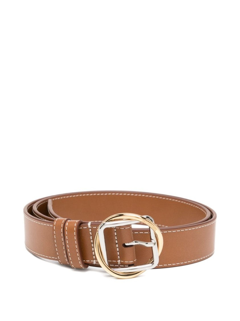 Jacquemus Brown Silver Tone Buckle Leather Belt