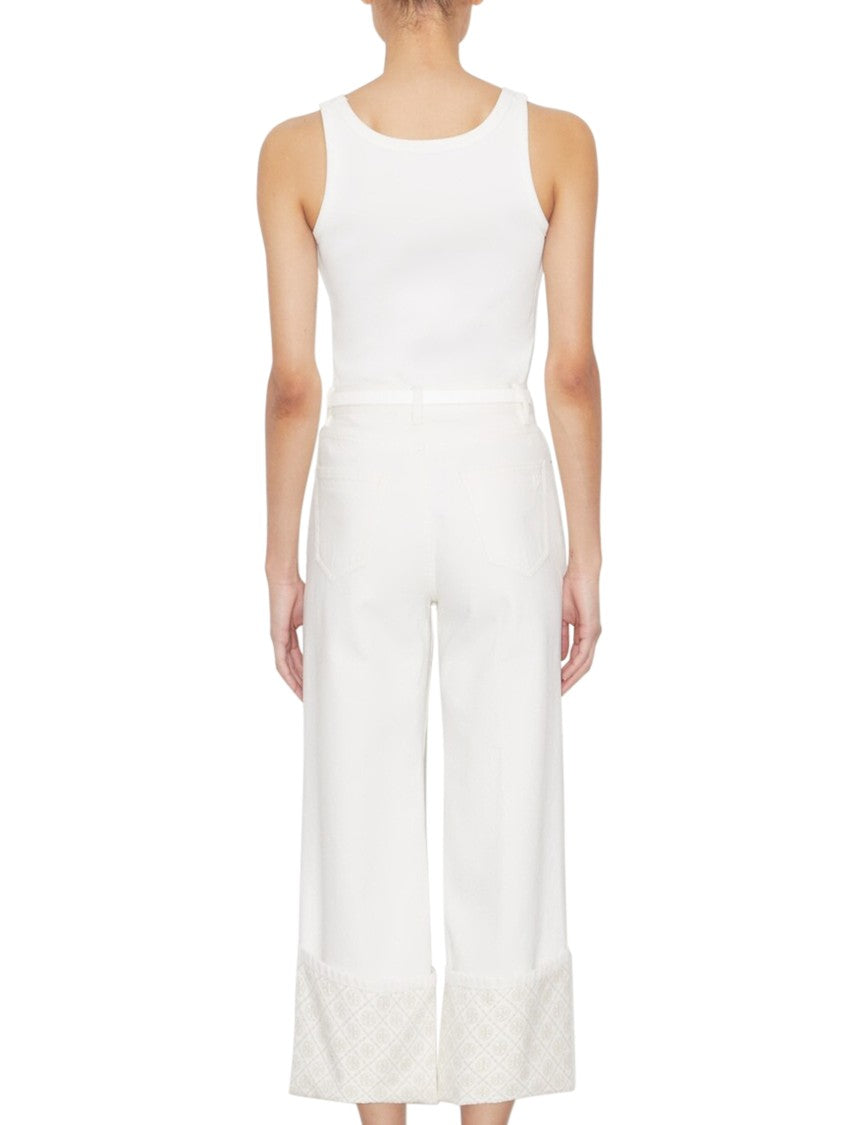 Tory Burch High-Waisted Contrast Cuff Straight-Leg Jeans