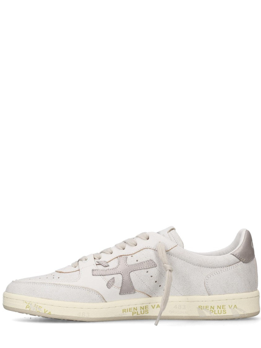 Premiata Distressed White Leather And Suede Bskt Sneakers