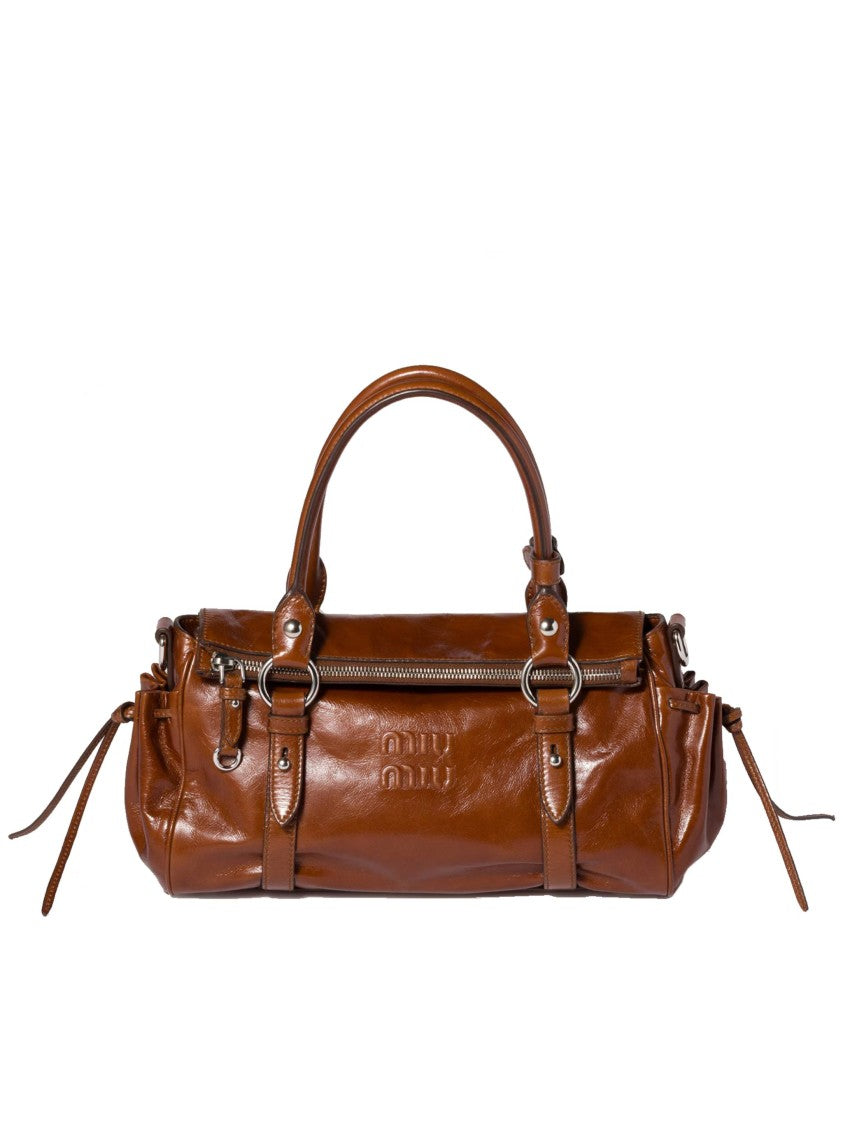 Miu Miu Chocolate Cylindrical Leather Handbag