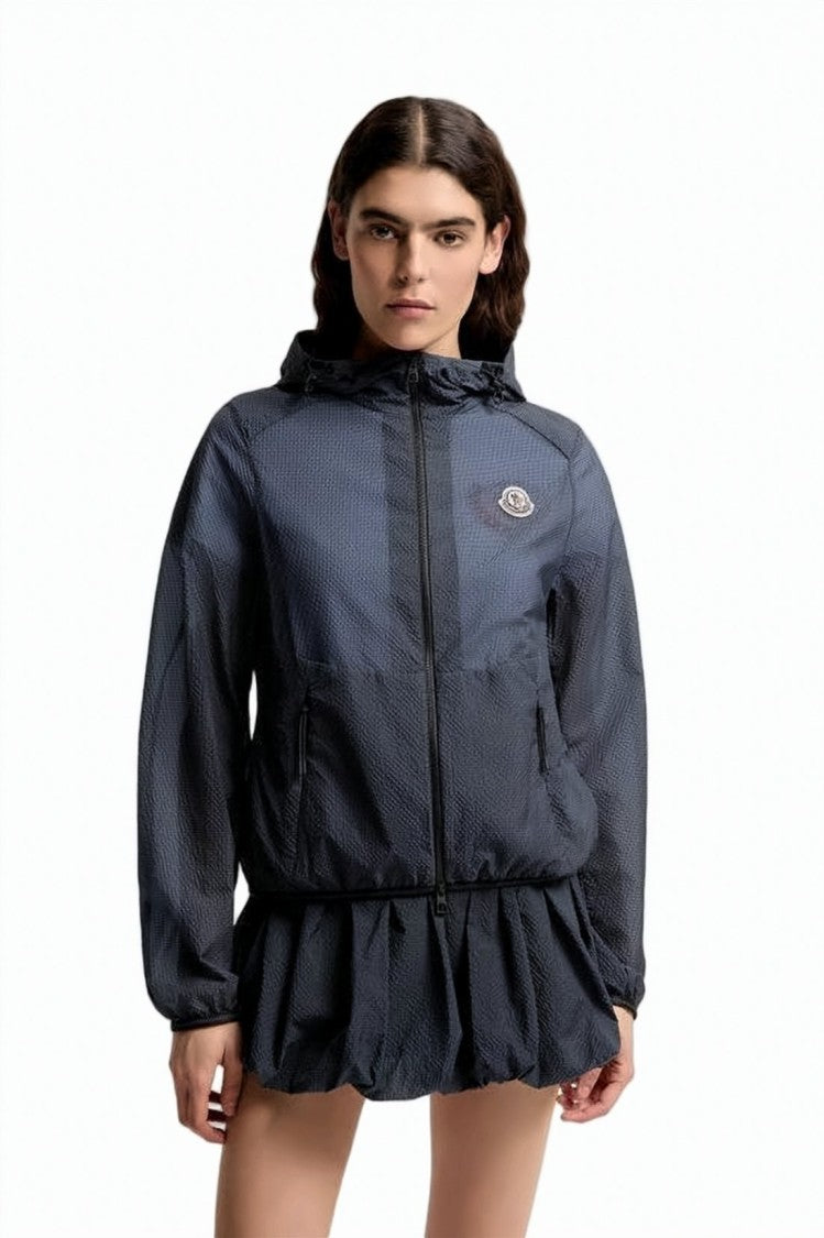 Moncler Fitted Night Blue Jacket With Adjustable Waist And Hood