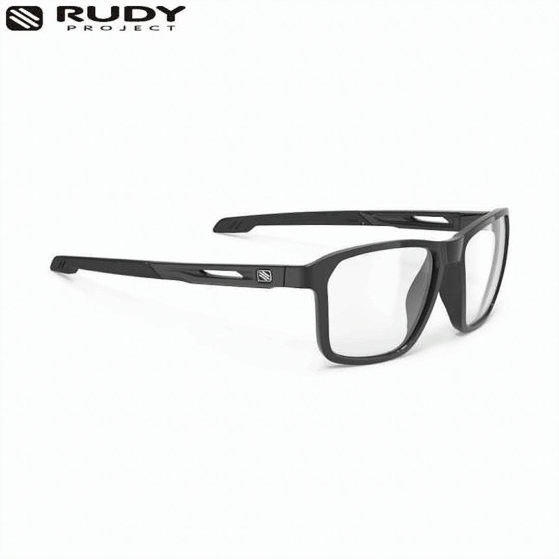Rudy Project Matte Black Dom Eyeglasses With Rectangular Frame And Logo Accents
