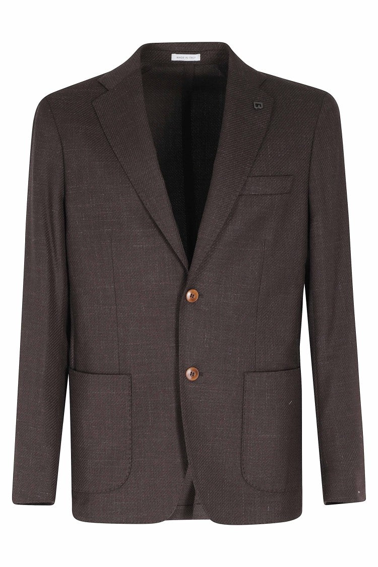 Breras Milano Venezia Brown Diagonal Wool-Linen-Silk Single-Breasted Blazer