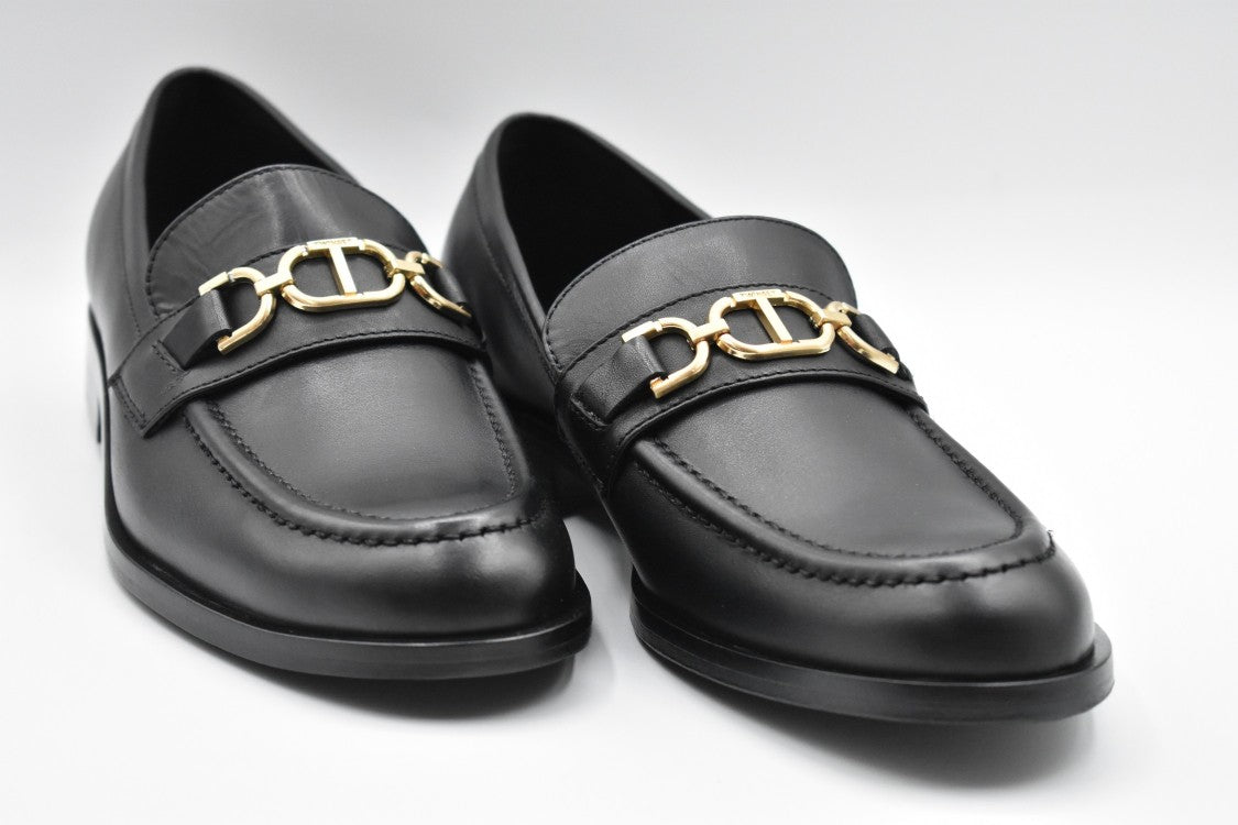 Twin-Set Black Leather Laced Flat Shoes