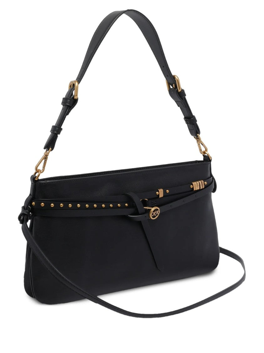 Pinko Black Mini Structured Leather Shoulder Bag
