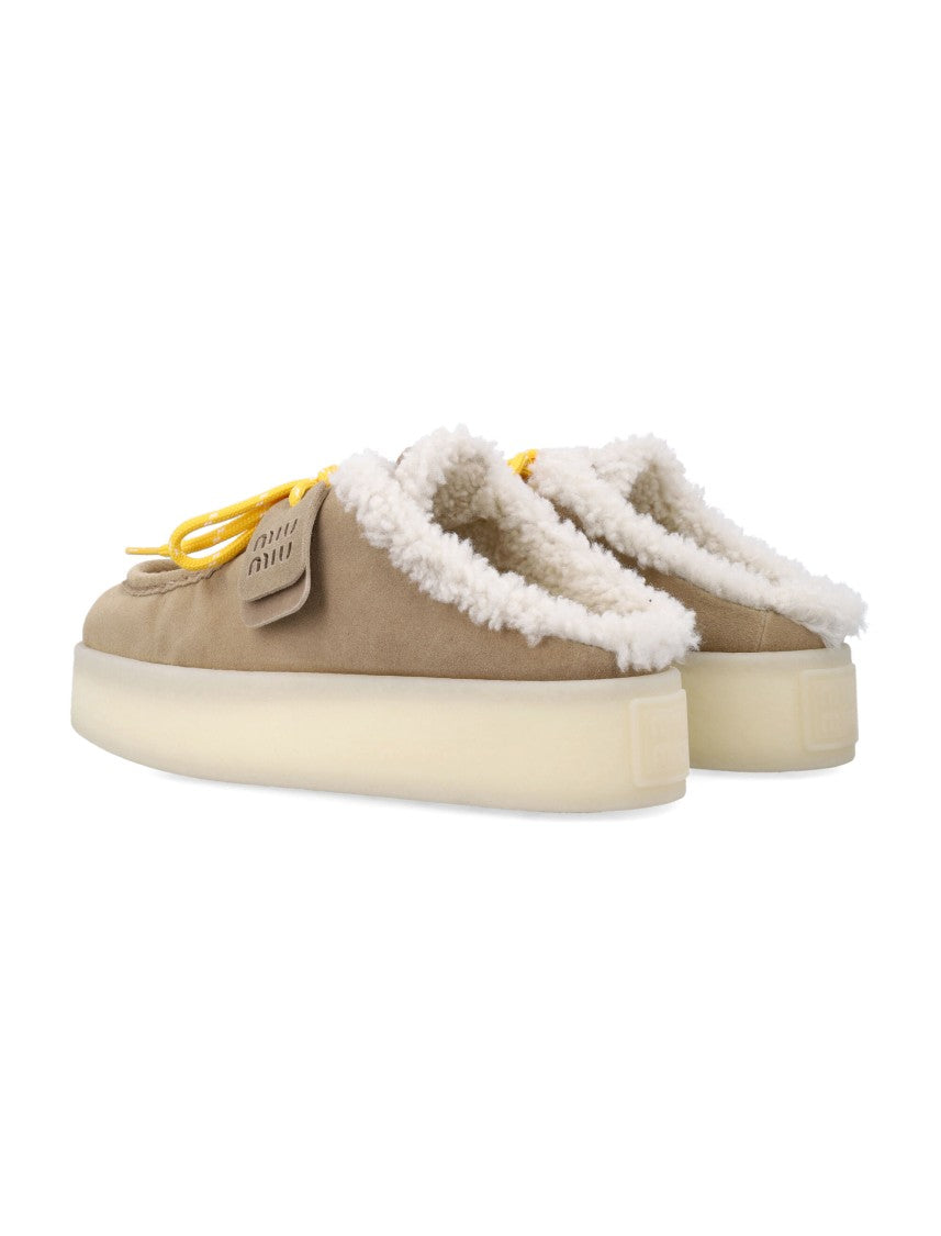 Miu Miu Suede Mule Loafers With Shearling Lining