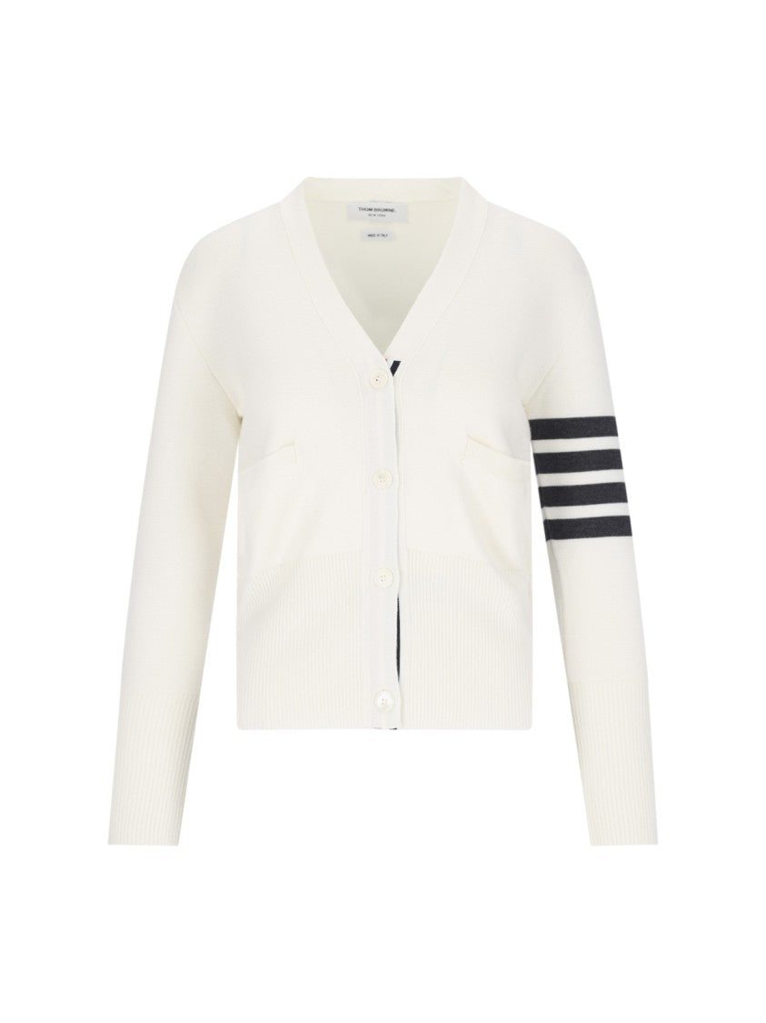 Thom Browne V-Neck Button-Front Cardigan With Striped Intarsia