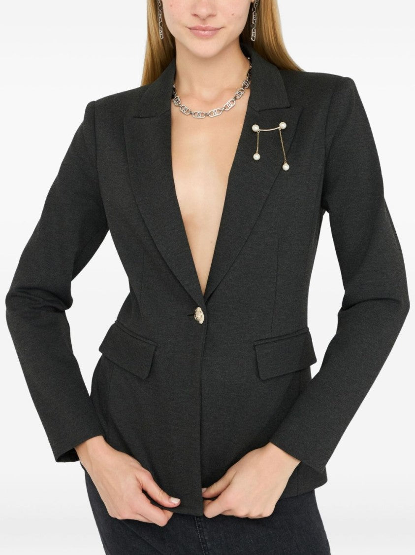 Liu Jo Tailored Grey Jacket With Decorative Brooch