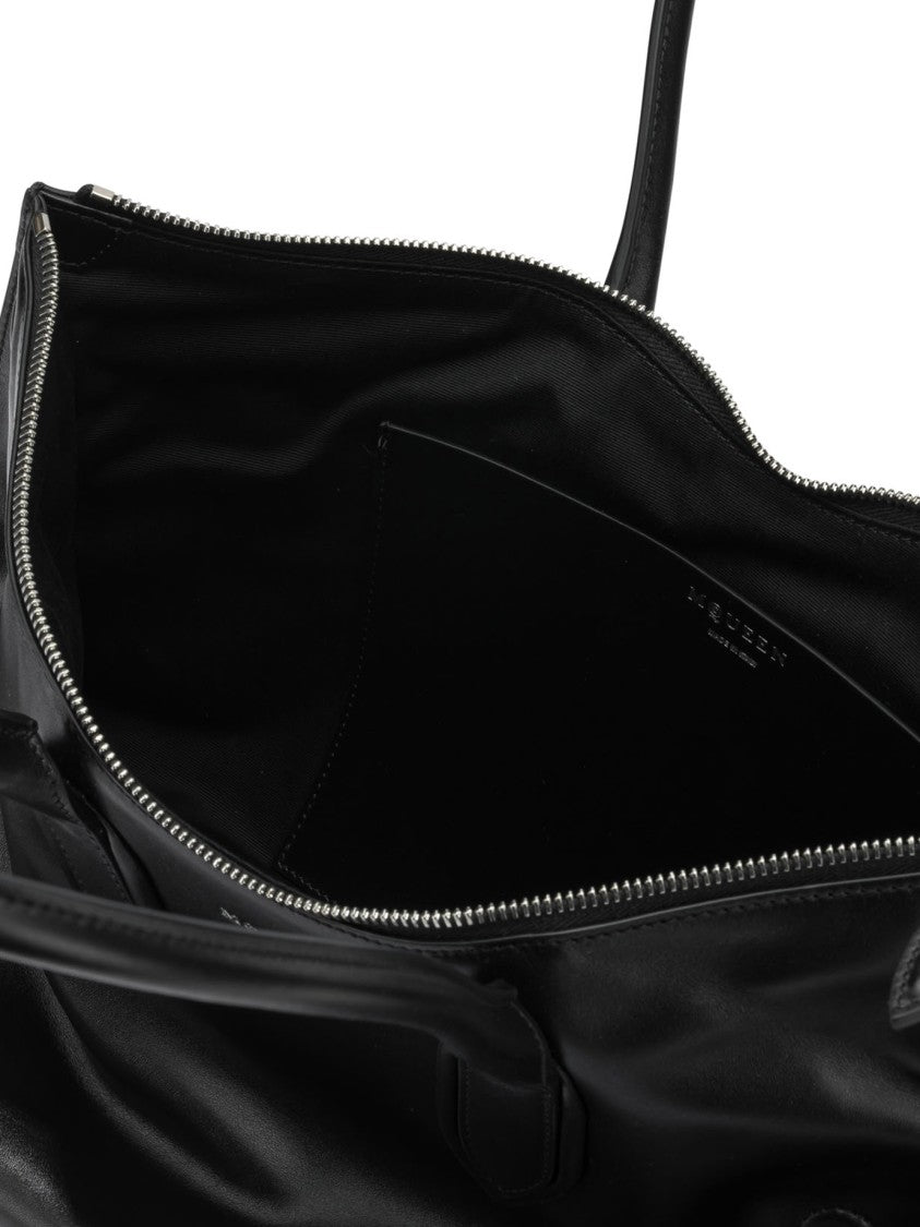 Alexander Mcqueen Black Leather Handbag With Subtle Detailing
