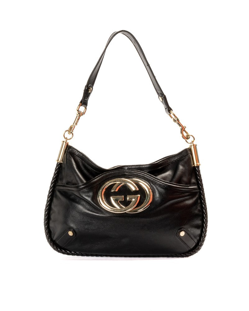 Gucci Britt Hobo Medium Smooth Leather Shoulder Bag - Black