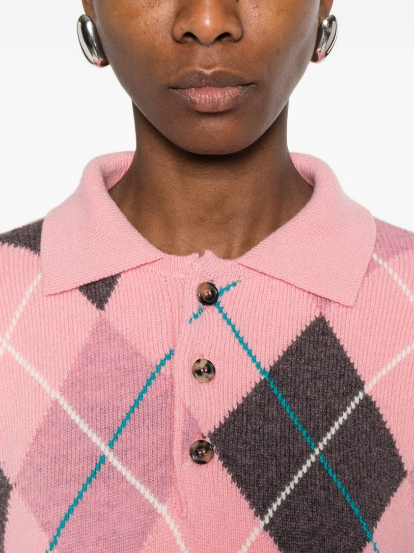 J. W. Anderson Grey Argyle Pattern Long-Sleeved Polo Sweater