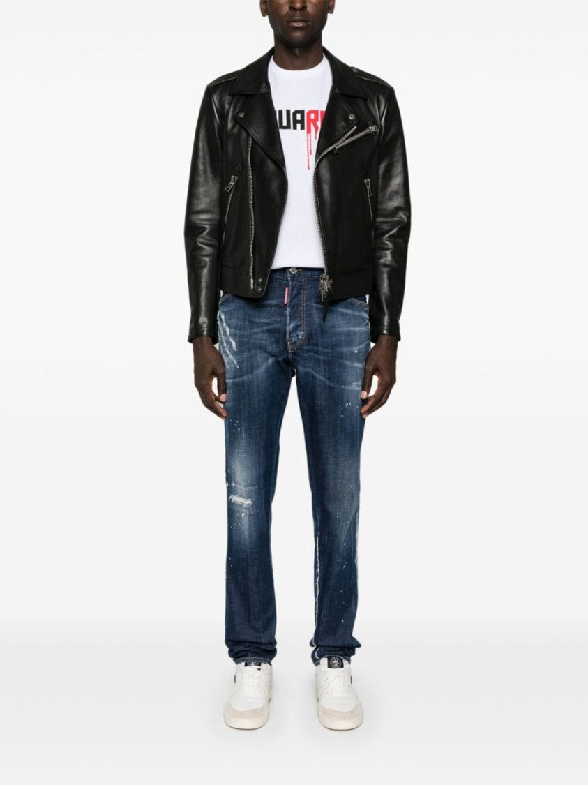 Dsquared2 Blue Cotton Blend Denim Tapered Pants