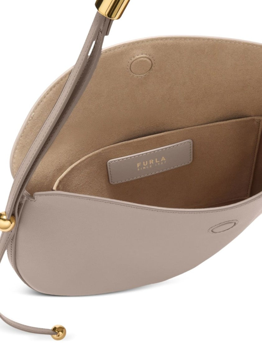 Furla Crescent-Shaped Leather Bag With Adjustable Drawstring