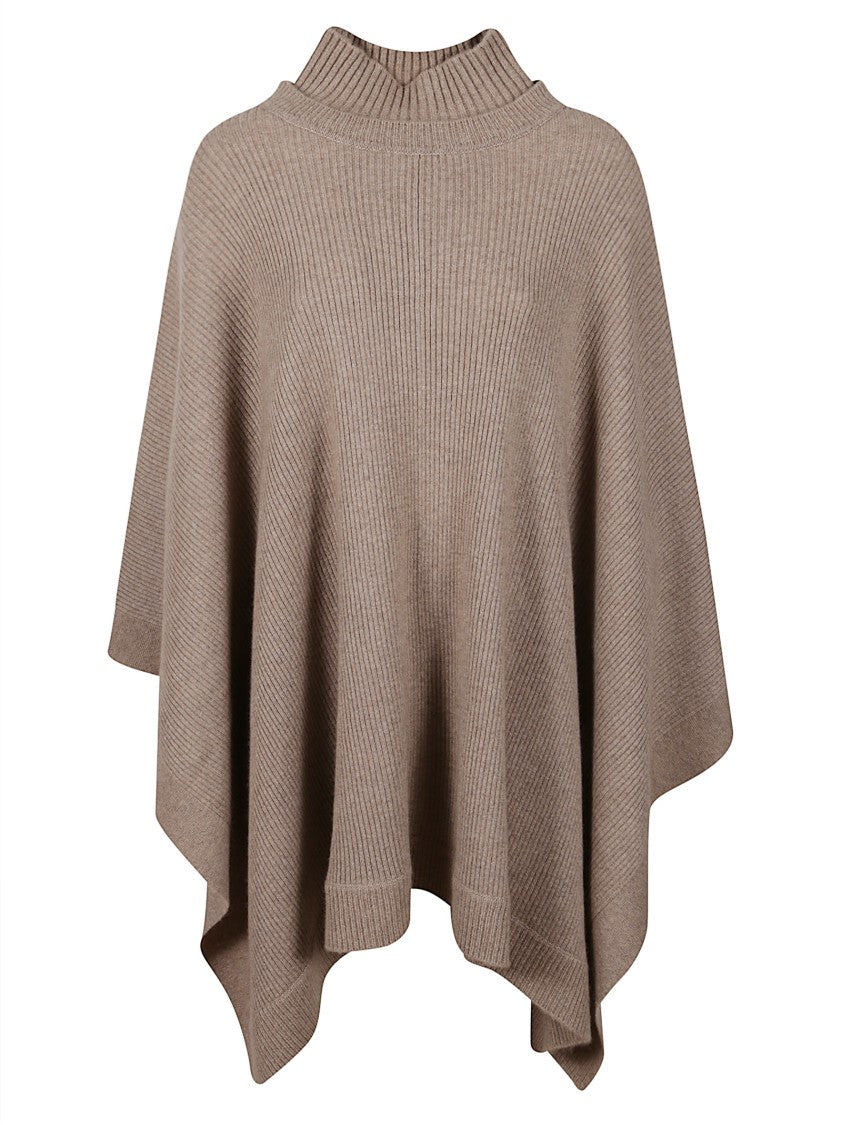 Max Mara Loose-Fitting Ribbed Knit Poncho With High Collar