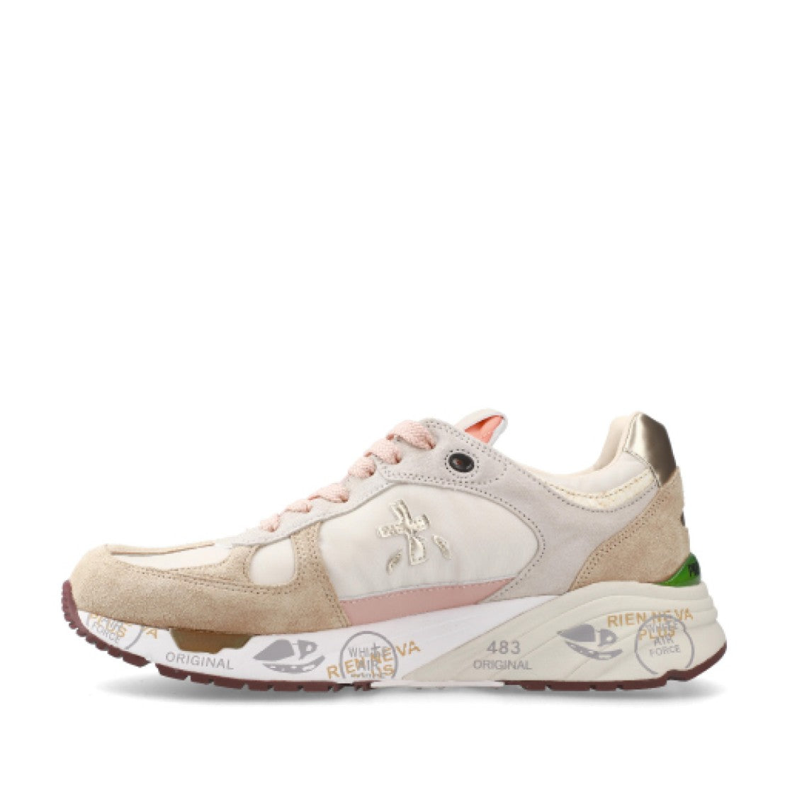 Premiata Beige Suede And Fabric With Pink Leather Details Mased Sneakers