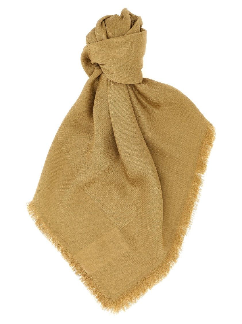 Gucci Gg Jacquard Cotton-Silk Shawl With Fringed Edges