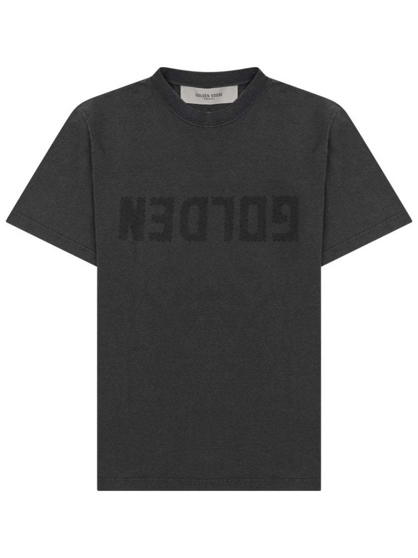 Golden Goose Distressed Logo Cotton Crew Neck T-Shirt