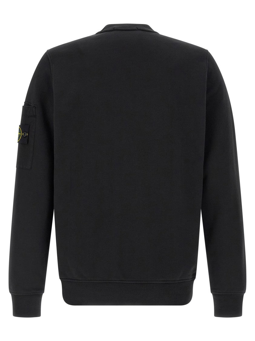 Stone Island Intermediate Weight Black Cotton Sweatshirt With Logo Badge