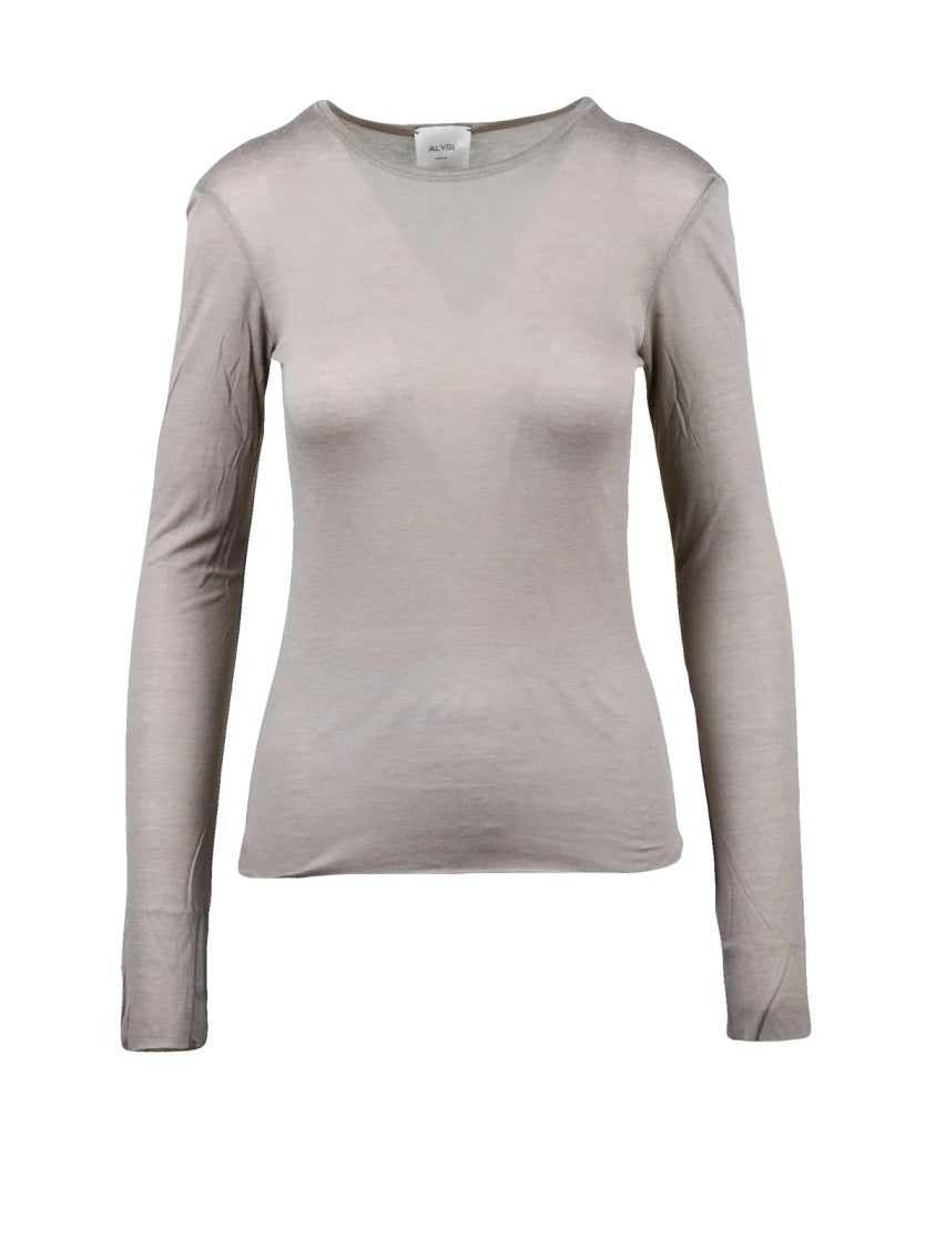 Alysi Taupe Viscose-Wool Brushed Knit Top
