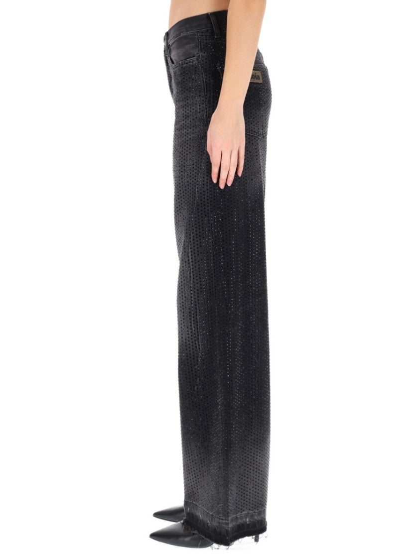 Lois Wide-Leg Black Jeans With Subtle Dotted Pattern And Edgy Appeal
