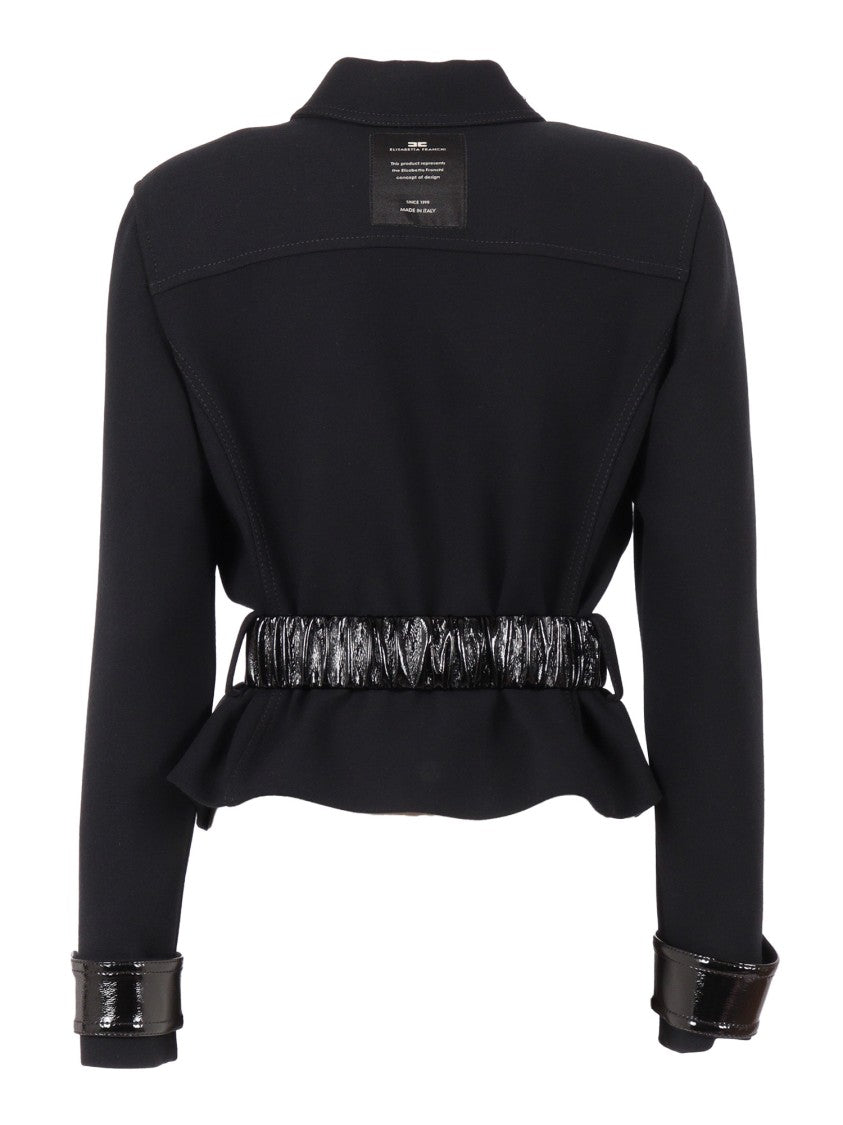 Elisabetta Franchi Belted Fitted Jacket With Glossy Accents
