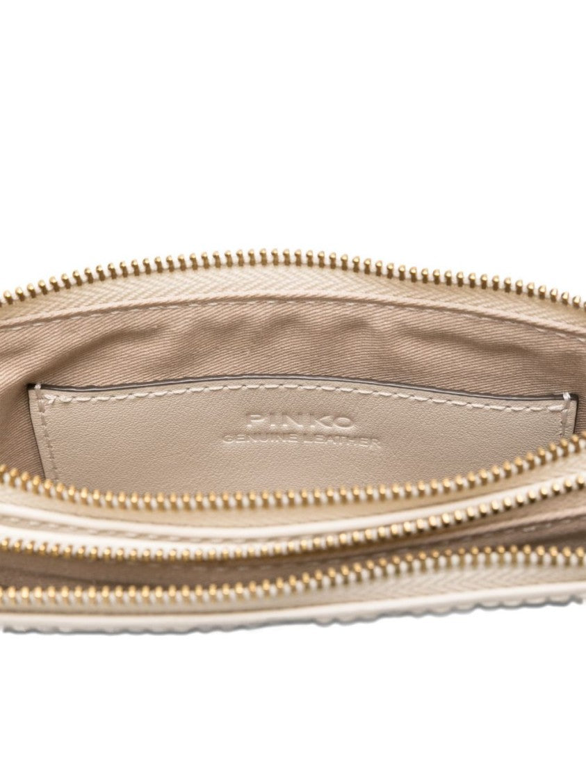 Pinko White Calfskin Shoulder Bag With Gold Accents