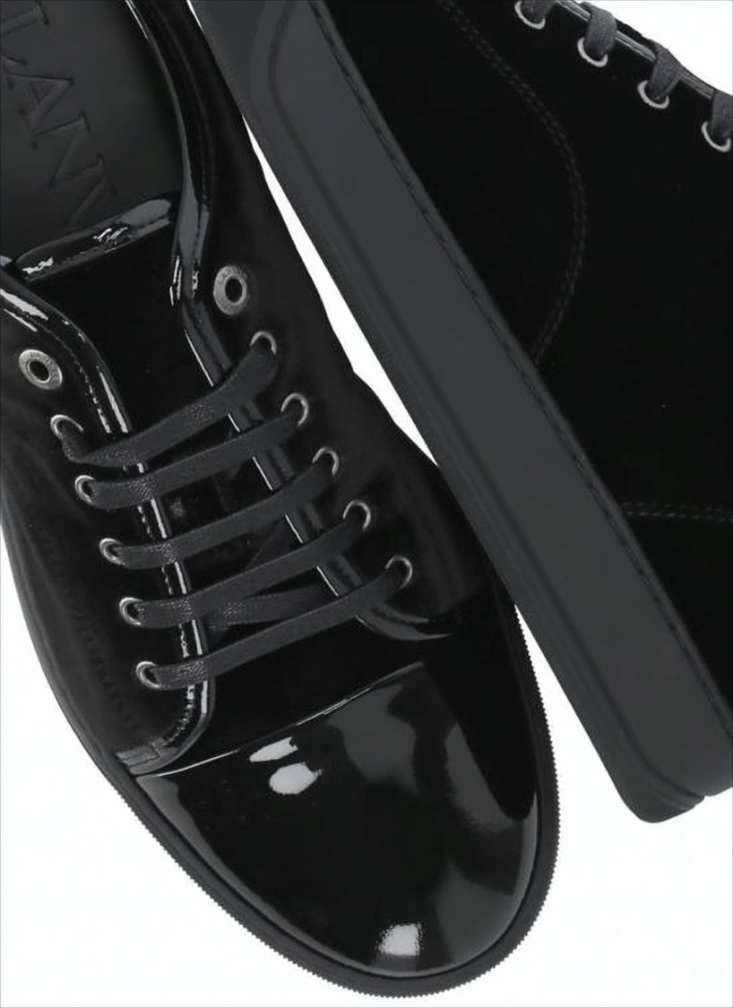 Lanvin Lace-Up Black Sneakers With Patent Leather Accents