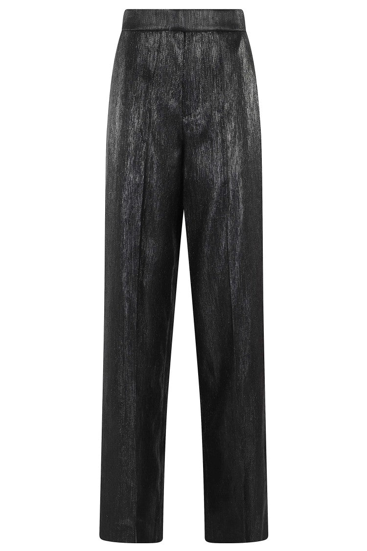 Federica Tosi Black Classic Raffia Metallic-Effect Cotton-Blend Formal Pants