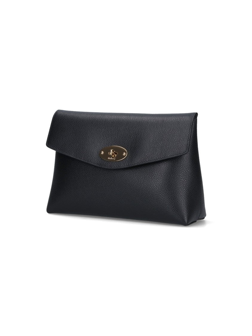 Mulberry Textured Black Leather Rectangular Clutch