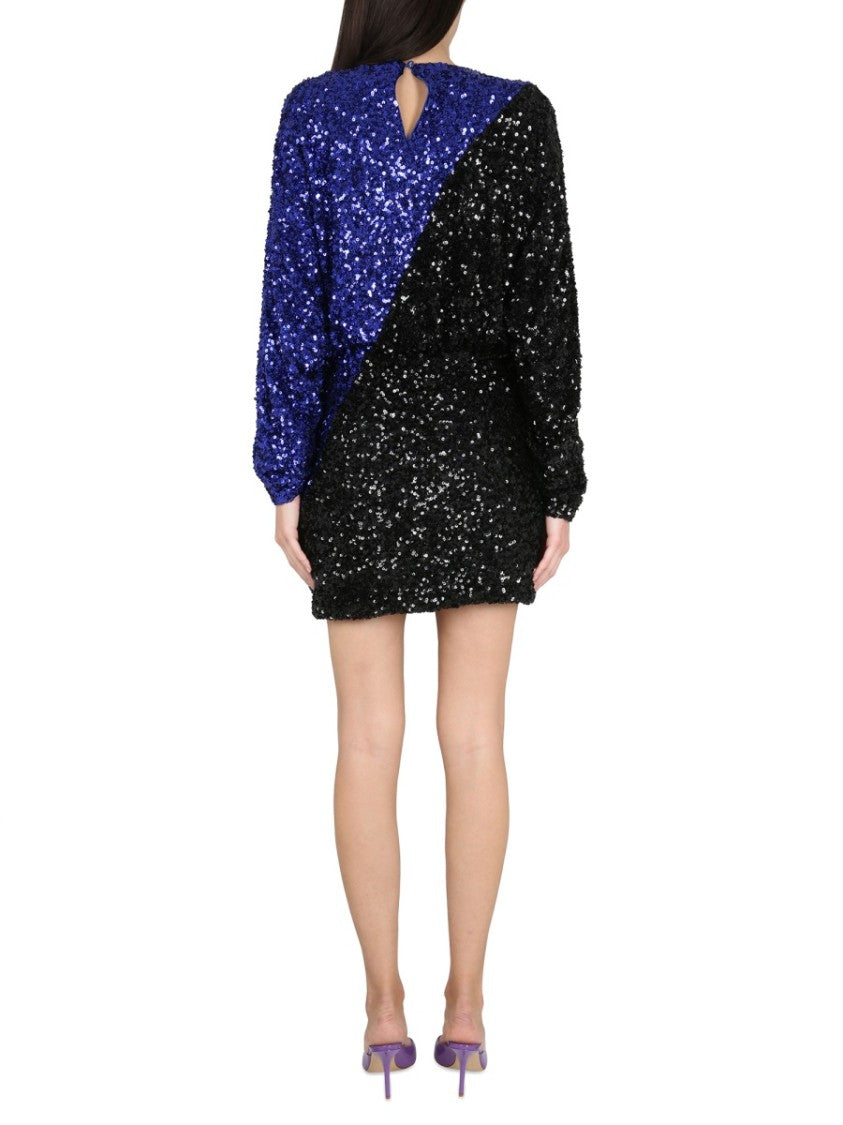 Rotate Color Block Sequined Mini Dress With Long Sleeves