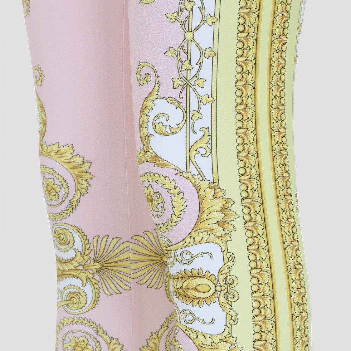 Versace Spring Barocco Yellow And Pink Silk Leggings