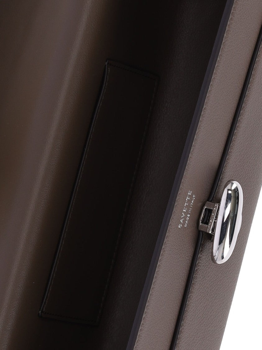 Savette Taupe Symmetry Slim Calfskin Clutch