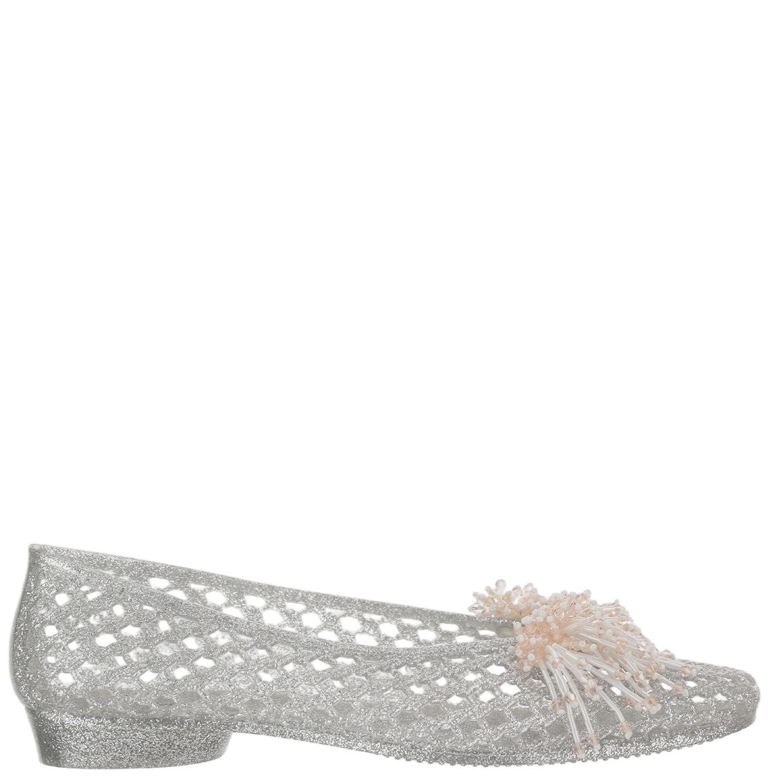Heavenly Jelly Transparent Mesh Ballerina Flats With Beaded Embellishments