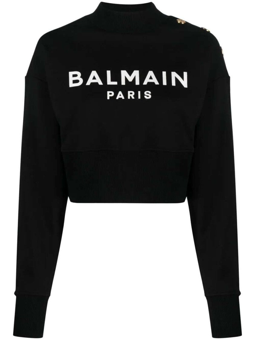 Balmain Logo-Print Cropped Sweatshirt