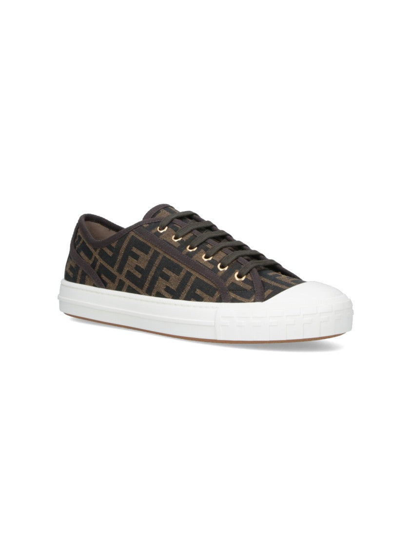 Fendi Brown Ff Jacquard Low-Top Sneakers