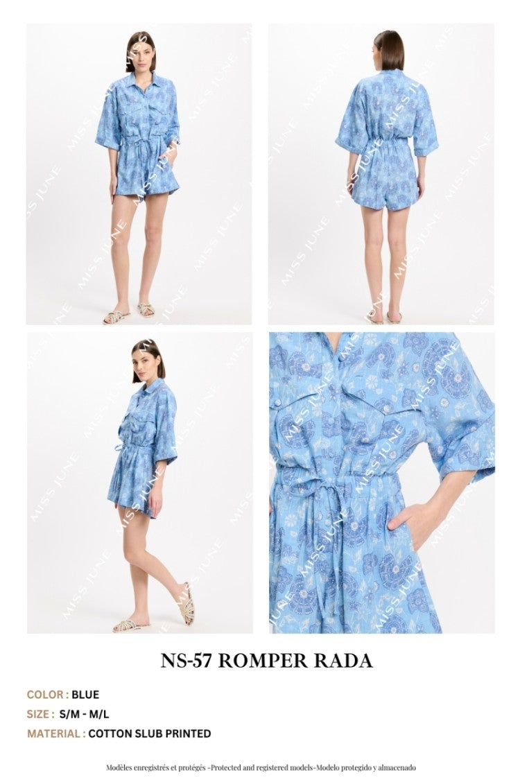 Miss June Rada Kaftan In Blue Cotton Ethnic Print