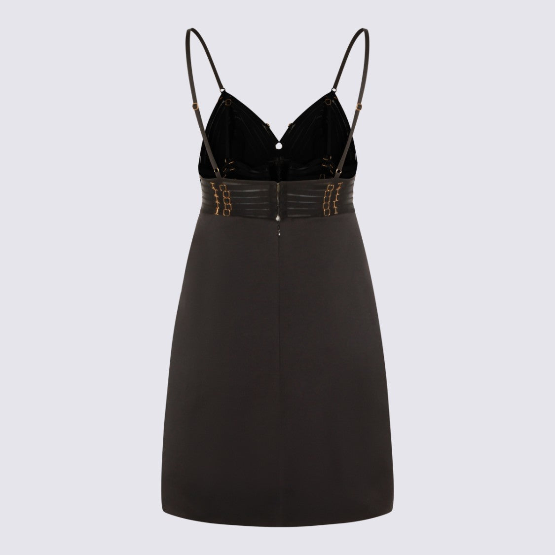 Elisabetta Franchi Fitted Mini Dress With Sheer Striped Detailing And Gold-Tone Accents